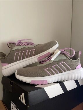 adidas Kids Gray Sneakers with Lilac Accents